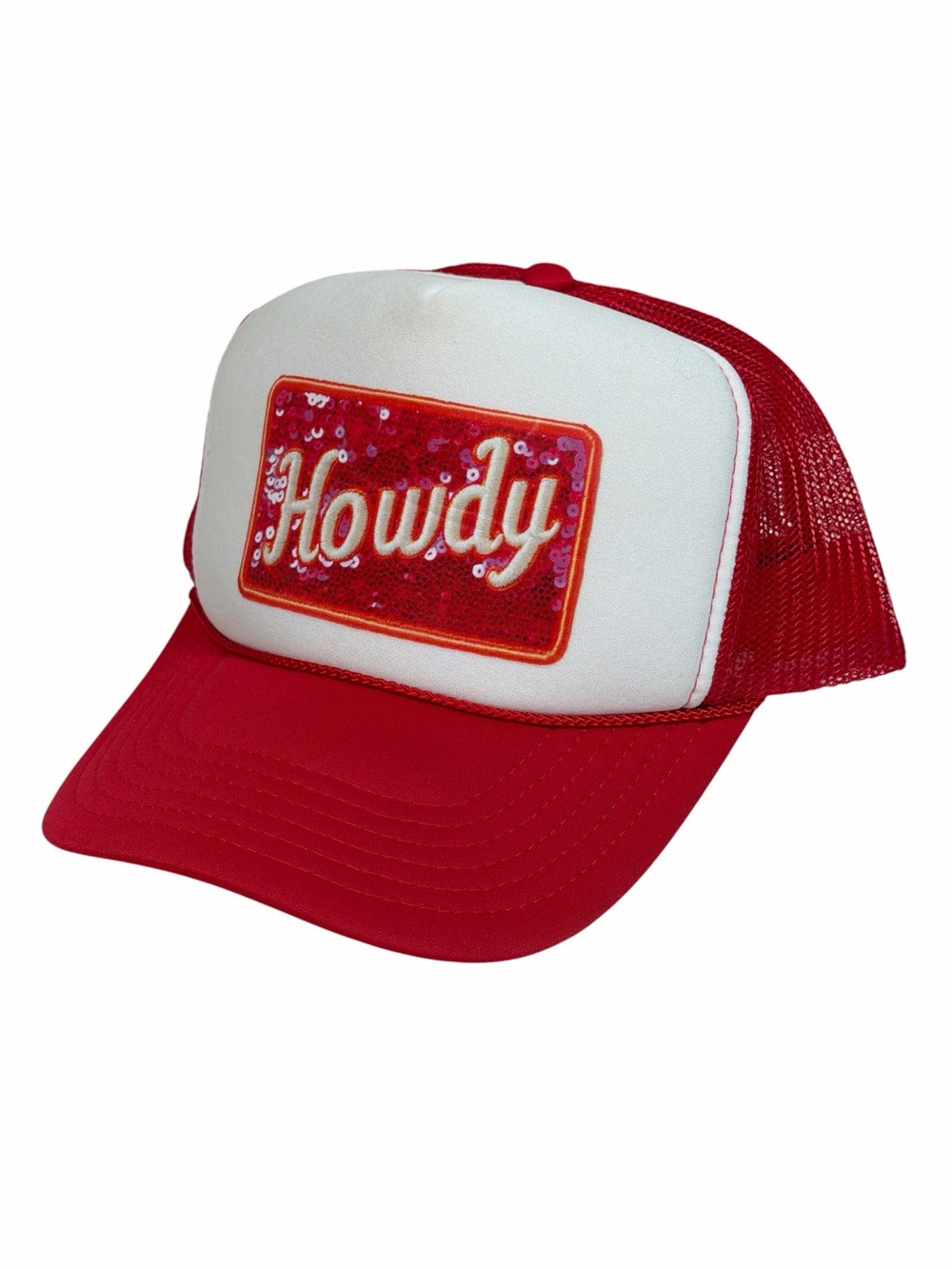OTTO Howdy Sequin Trucker Hat Red White Mesh Western Country Baseball Cap